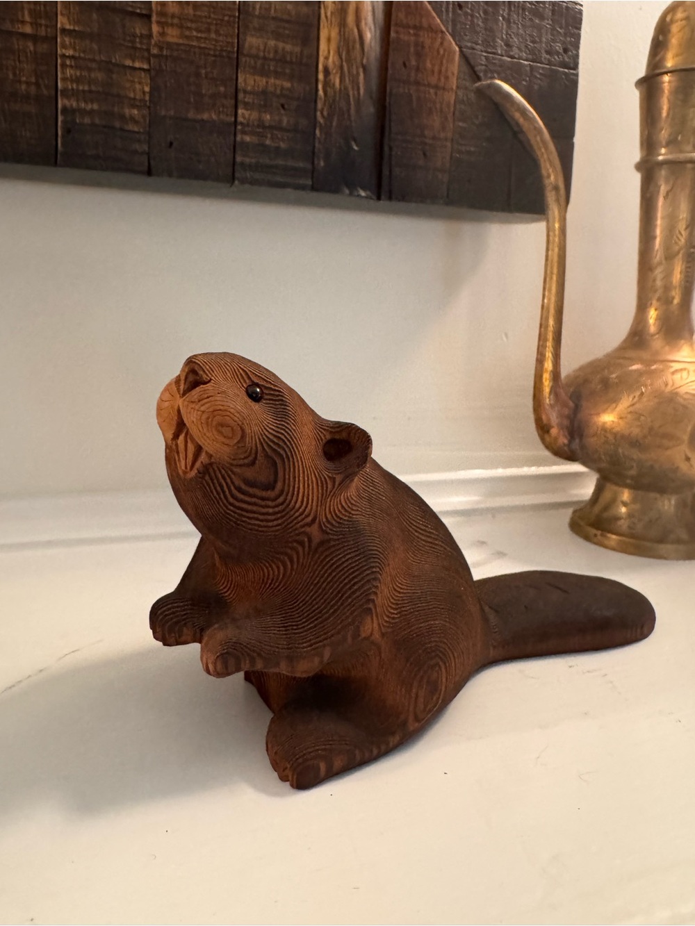 Vintage Kadian Crafts Canada Hand Carved Wood Beaver Figurine MCM